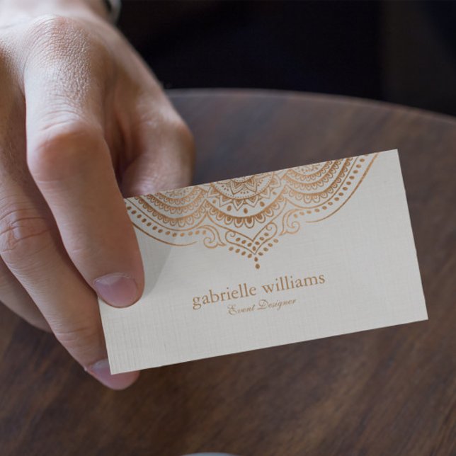 Light Cream linen texture with copper tones manada Business Card (Creator Uploaded)