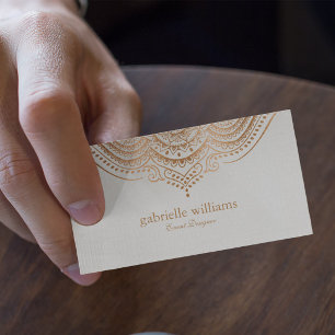 Light Cream linen texture with copper tones manada Business Card