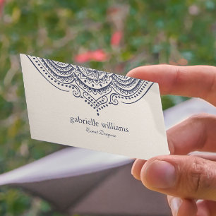 Light Cream linen texture with navy blue manada Business Card