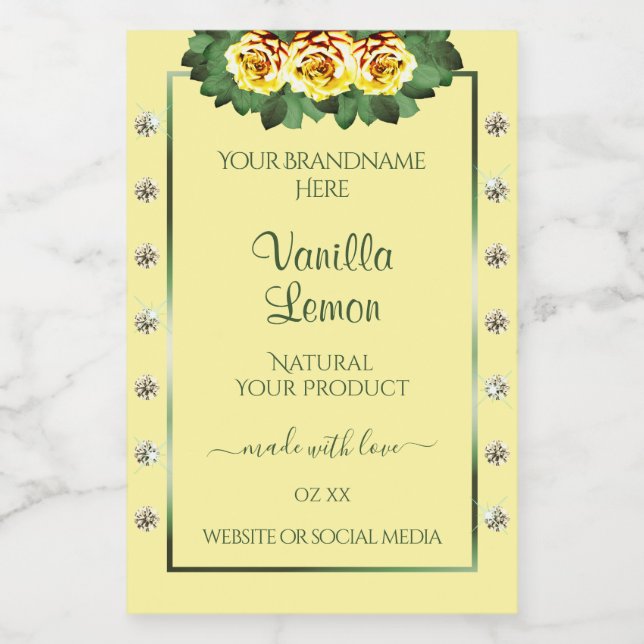Light Cream Product Labels Yellow Roses Diamonds (Single Label)