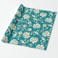 Light Cream & Teal-Green Floral Damasks