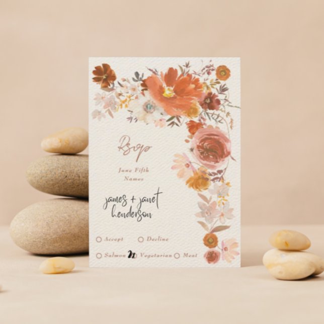 Light Cream Terracotta Floral Wreath Wedding RSVP Card (Creator Uploaded)