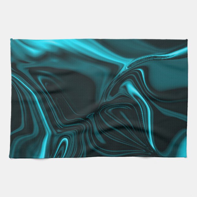 Light cyan and dark curves on dark background. tea towel (Horizontal)