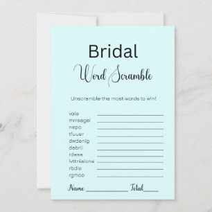 Light Cyan Bridal Word Scramble Game Invitation