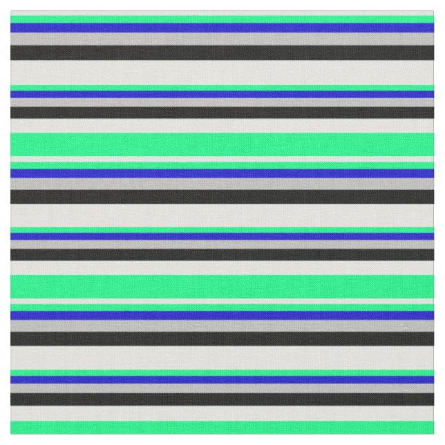 Light Cyan, Green, Blue, Grey & Black Coloured Fabric (Close Up)