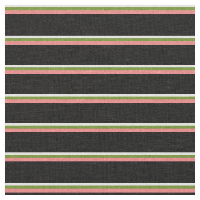 Light Cyan, Green, Light Coral, and Black Pattern Fabric (Close Up)