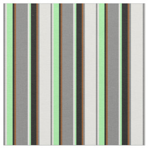 Light Cyan, Grey, Brown, Black & Green Pattern Fabric
