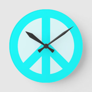 Light Cyan Peace Sign Wall Clock
