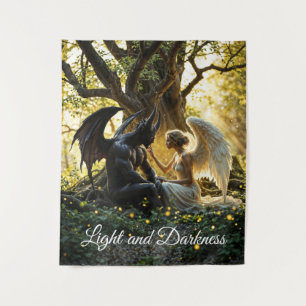 Light dark angel demon forbidden love art tapestry