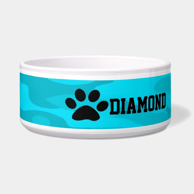 Light &Dark Blue Camouflage Personalised Dog Bowl (Front)