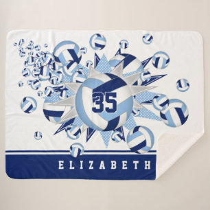 light dark blue volleyballs stars girls name sherpa blanket