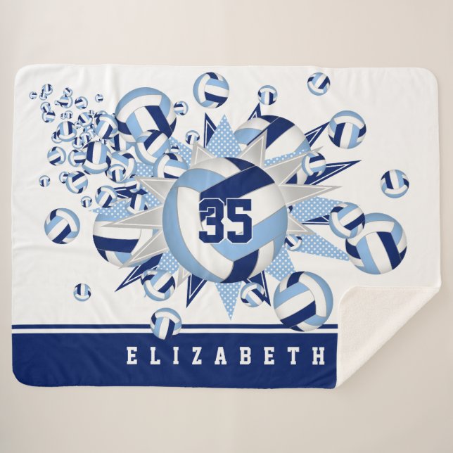 light dark blue volleyballs stars girls name sherpa blanket (Front (Horizontal))
