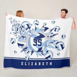 light dark blue volleyballs stars her sports room fleece blanket