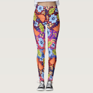 Light Dark Blue White Green Floral Art Christmas  Leggings