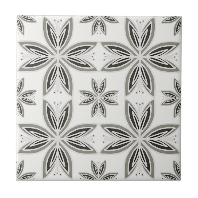 Light Dark Gray Arabesque Floral Modern Tile (Front)