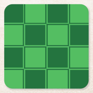 Light Dark Green Check Pattern  Square Paper Coaster