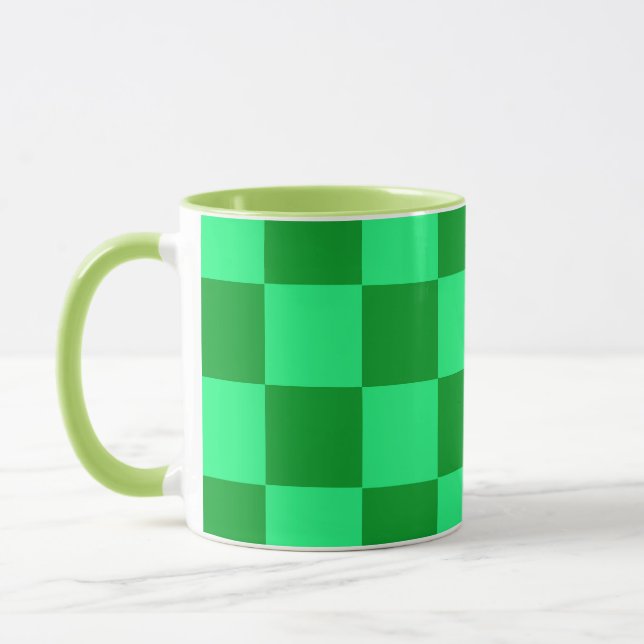 Light Dark Green Chequered Design  Mug (Left)