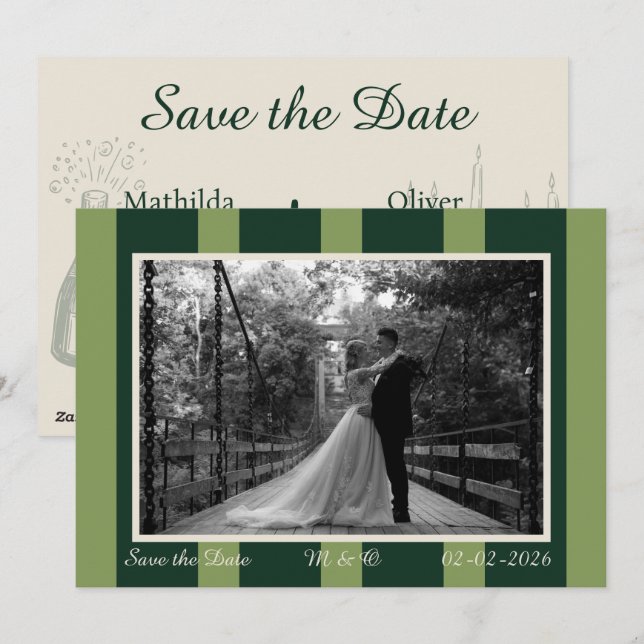 Light & Dark Green Wide Stripe Invitation (Front/Back)