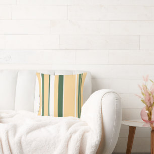 Light Dark Olive Green White Beige Lines Stripes Cushion