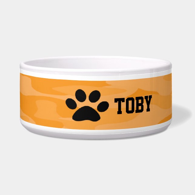 Light&Dark Orange Camouflage Personalised Dog Bowl (Front)