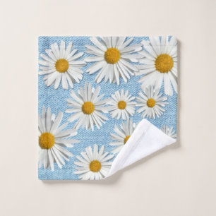 Light Denim & Daisy Flowers Trendy Jeans Fashion Wash Cloth