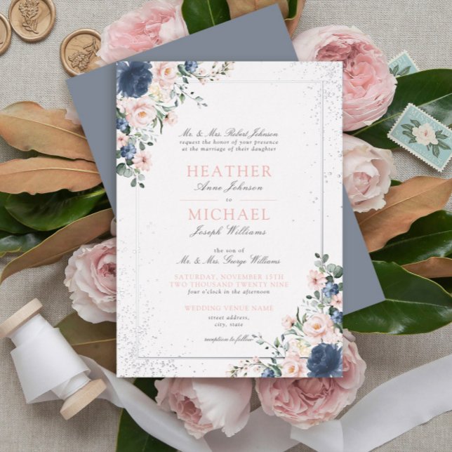 Light Dusty Blue Blush Pink Floral Silver Wedding (Creator Uploaded)