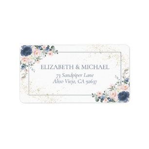 Light Dusty Blue Blush Pink Gold Floral Address Label