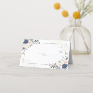 Light Dusty Blue Blush Pink Gold Floral Place Card