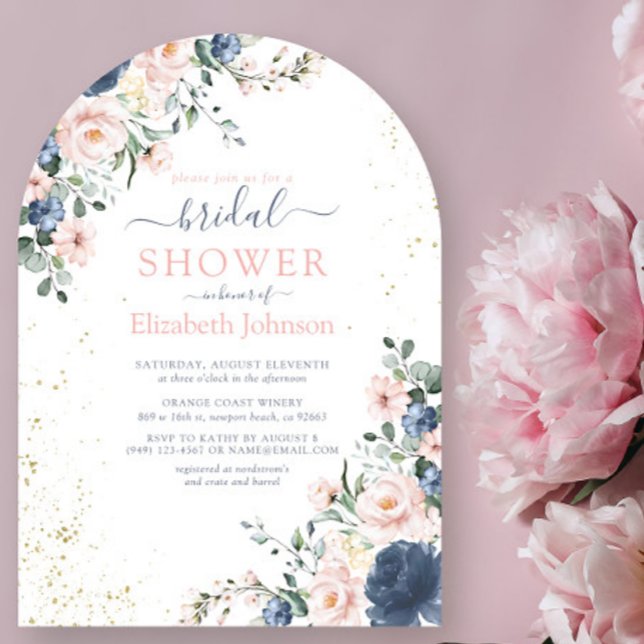 Light Dusty Blue Blush Pink Gold Floral Shower Invitation (Creator Uploaded)
