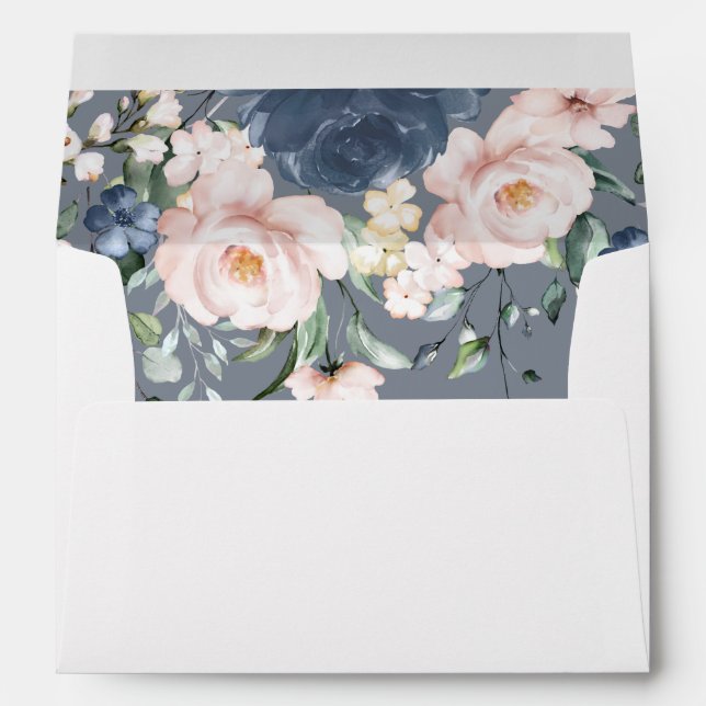 Light Dusty Blue Blush Pink Gold Floral Wedding Envelope (Back (Bottom))
