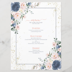 Light Dusty Blue Blush Pink Gold Floral Wedding Menu