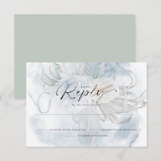 Light Dusty Blue BOHO Floral Reply RSVP Card (Front/Back)