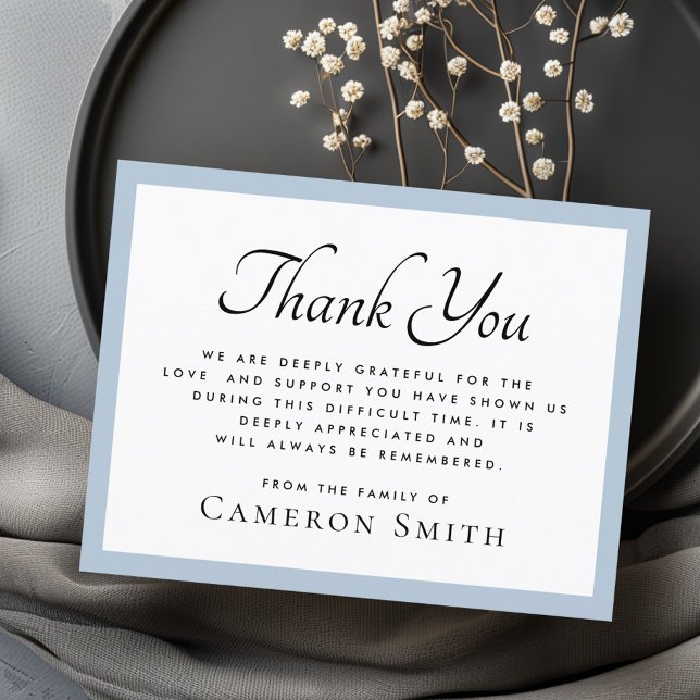 Light dusty blue border elegant funeral sympathy thank you card (Light dusty blue border elegant funeral sympathy thank you card)