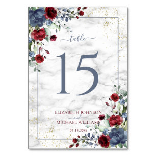 Light Dusty Blue Burgundy Floral Photo Wedding Table Number