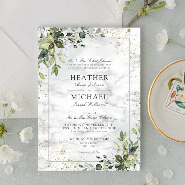 Light Dusty Blue Eucalyptus Greenery Succulent Inv Invitation (Creator Uploaded)