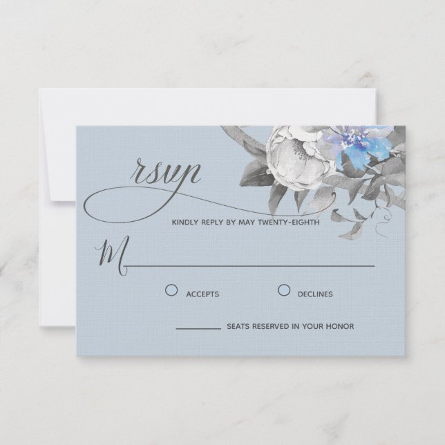 Light Dusty Blue Floral Calligraphy Watercolor RSVP Card (Front)