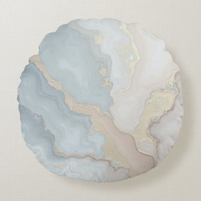 Light Dusty Blue Grey Beige Cream Abstract Round Cushion (Front)