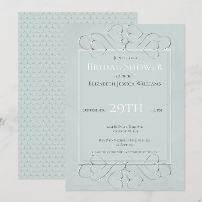 Light Dusty Blue Romantic Bridal Shower Invitation (Front/Back)