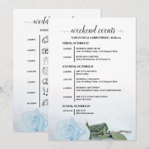 Light Dusty Blue Rose Wedding Events & Timeline Programme