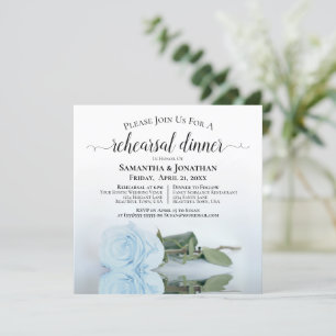 Light Dusty Blue Rose Wedding Rehearsal & Dinner Invitation