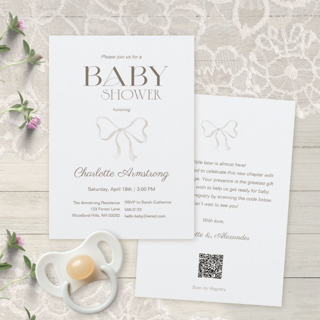Light Dusty Blue Watercolor Bow Baby Shower Invitation (Subtle Dusty Blue Watercolor Bow Baby Shower Invitation ©Susanne Sachers - Sunny Mind 🌞)