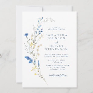 Light Dusty Blue Wildflower Rustic Boho Wedding Invitation