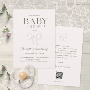 Light Dusty Rose Watercolor Bow Baby Shower Invitation