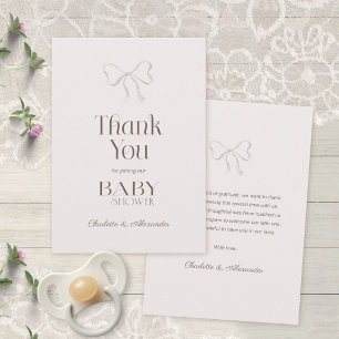 Light Dusty Rose Watercolor Bow Baby Shower Thank You Card