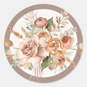 Light Earth Tone Floral Rustic Boho Watercolor Classic Round Sticker
