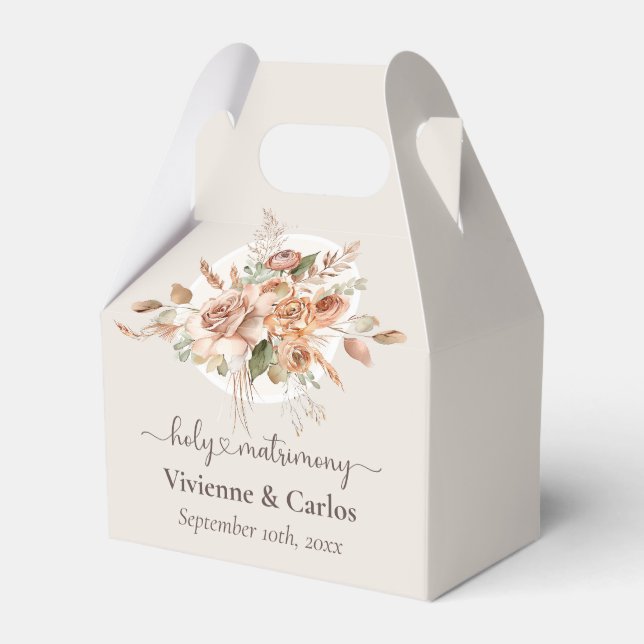 Light Earth Tone Floral Rustic Boho Wedding Favour Box (Front Side)