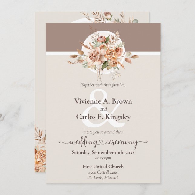Light Earth Tone Floral Rustic Boho Wedding Photo Invitation (Front/Back)
