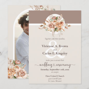 Light Earth Tone Floral Rustic Boho Wedding Photo Invitation