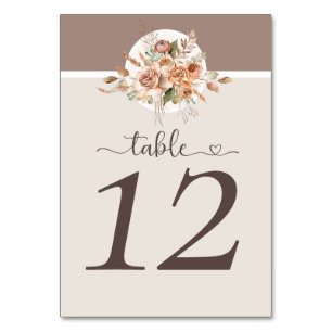 Light Earth Tone Floral Rustic Boho Wedding Table Number