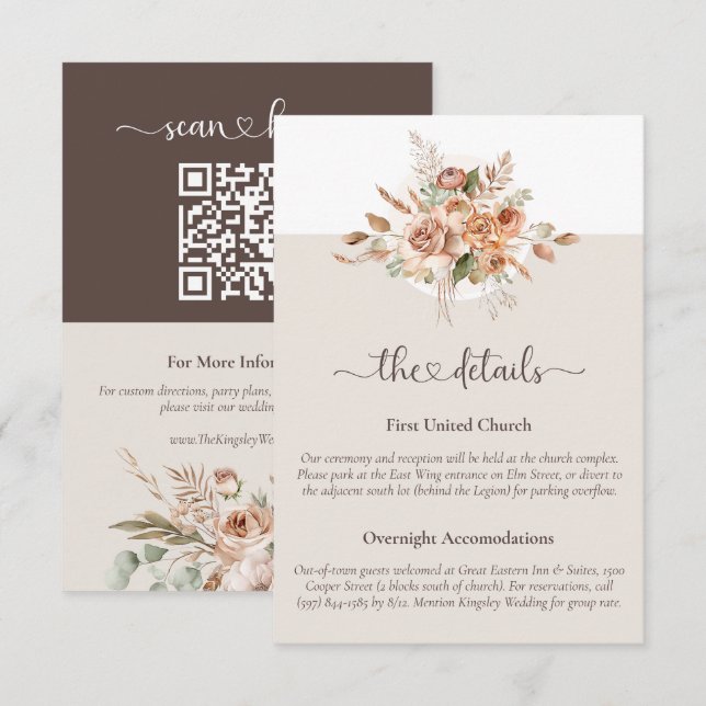Light Earth Tone Floral Wedding Details Info Card (Front/Back)